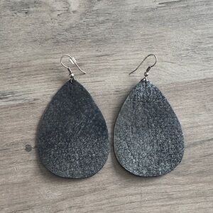 Leather Black & Silver Teardrop Earrings